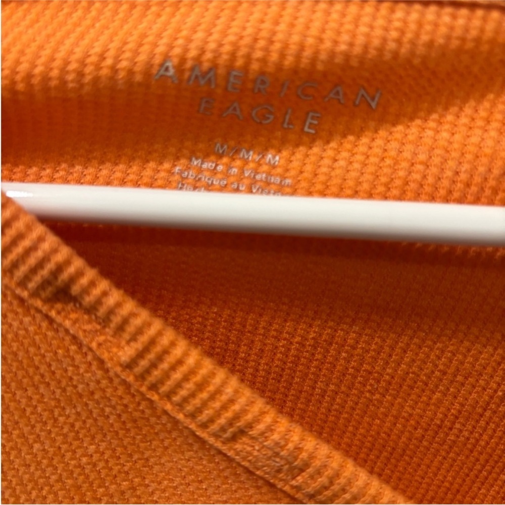 American Eagle Outfitters Orange Ribbed V-Neck Blouse - Picture 2 of 3